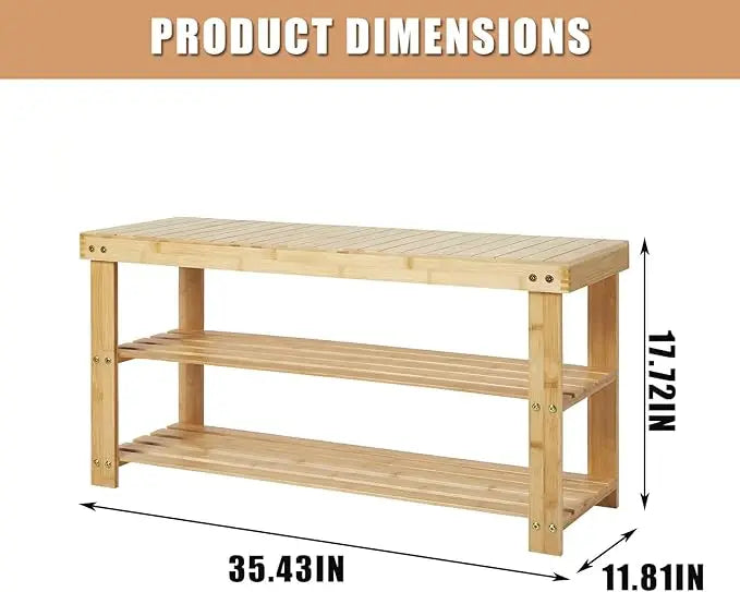 HiMISS 3 Tier Bamboo Shoe Storage Bench For Entryway