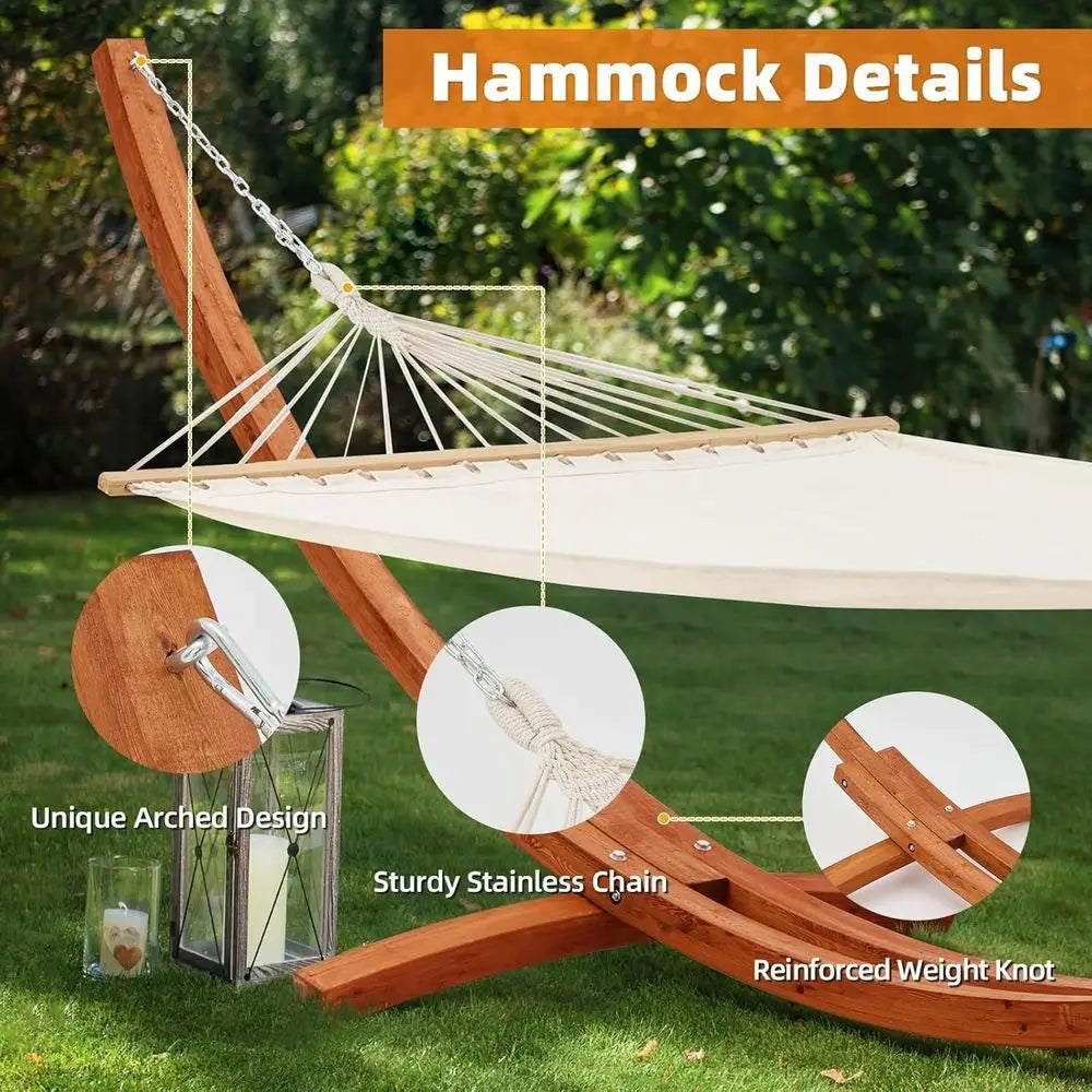 Heavy Duty Double Hammock With Wooden Stand For Patio Garden