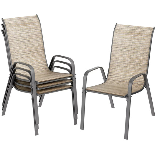 Homfa Set of 4 Outdoor Patio Chairs Stackable Textilene Armrests
