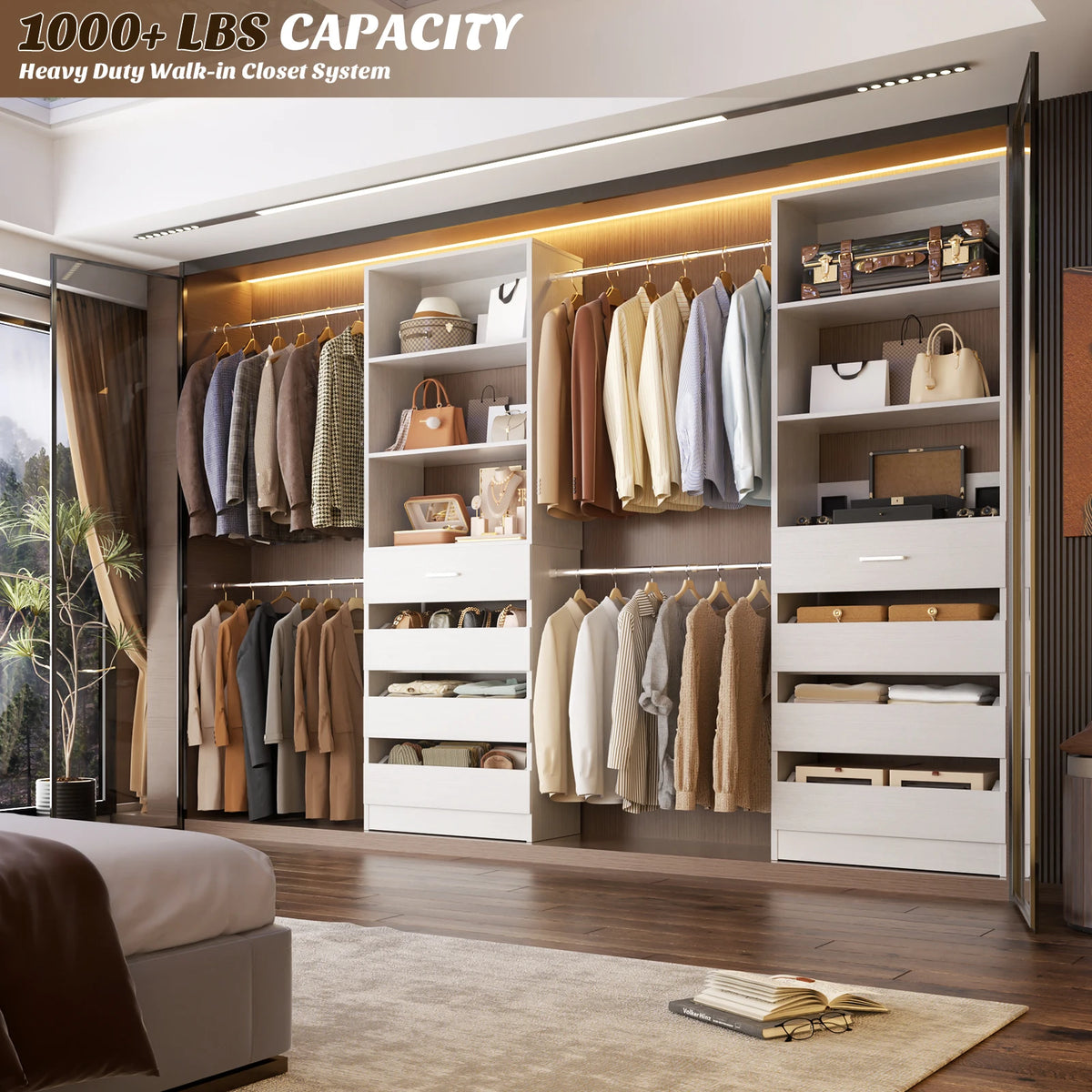 Aheaplus Modern Four Drawer Closet Organizer With Hanging Rods
