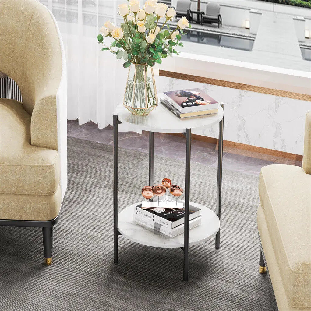 Luvodi Modern Two Tier Round Metal Storage End Table