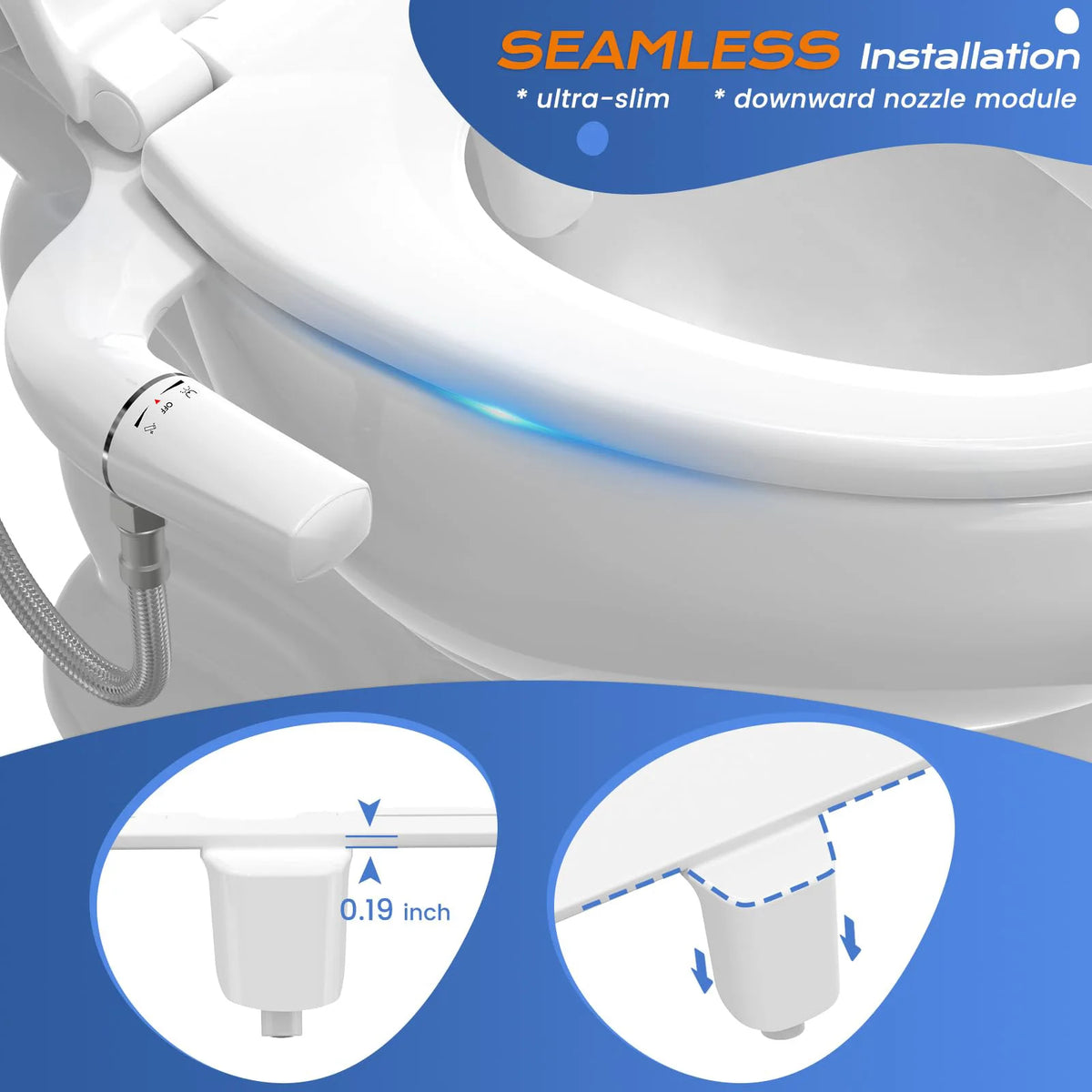 Dual Nozzle Ultra Slim Bidet Attachment For Self Cleaning Toilet