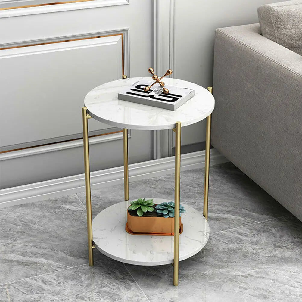 Luvodi Modern Two Tier Round Metal Storage End Table