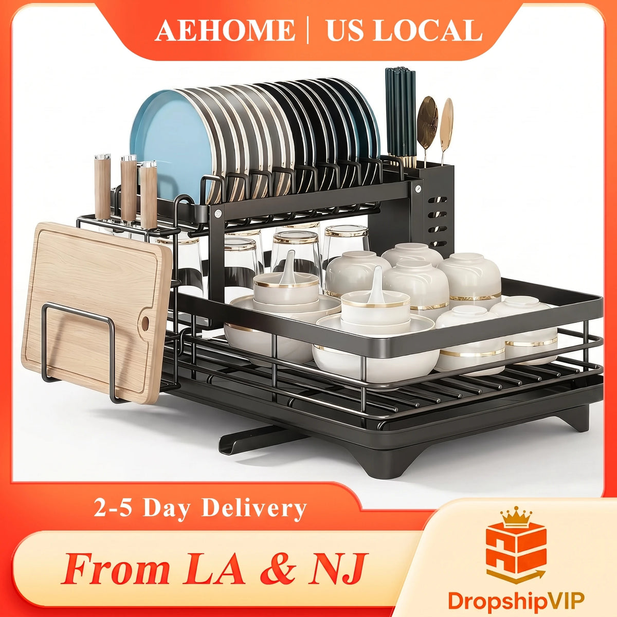AeHome Heavy Metal Kitchen Dish Drying Rack With Storage Shelf