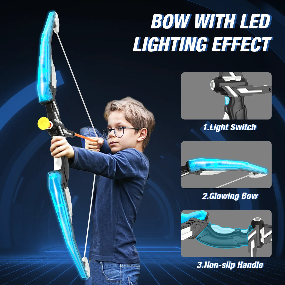 Led Light Up Archery Set With Suction Arrows And Targets