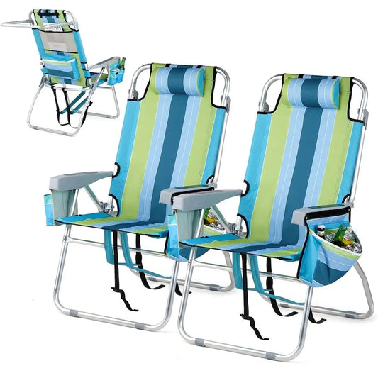 Beach Chairs 2 Pack Backpack Adjustable Cup Holders Cooler Bag