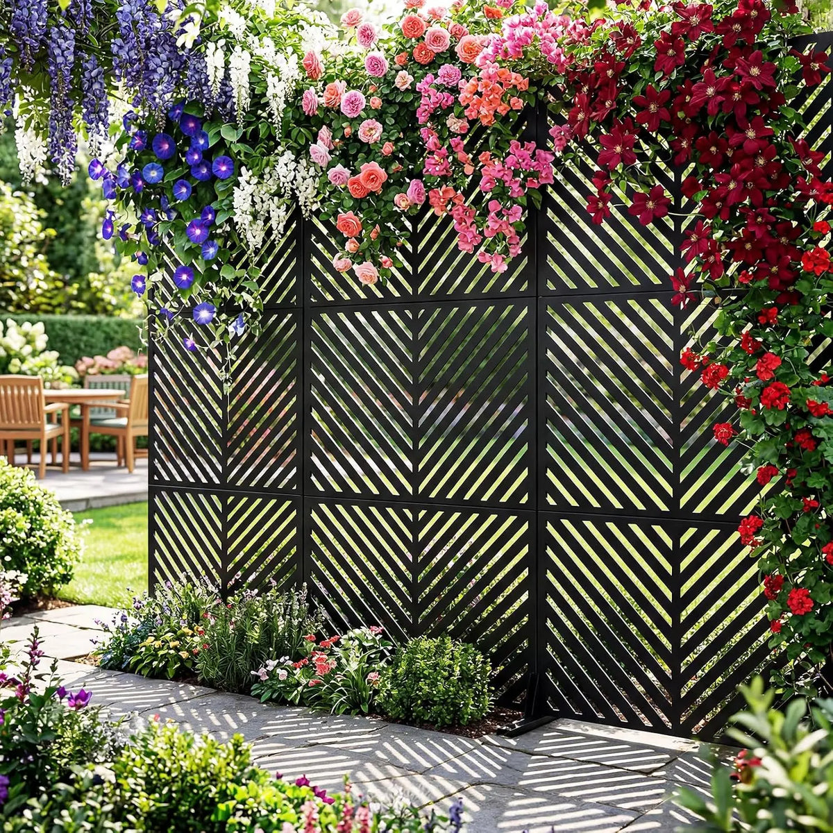 Freestanding Metal Garden Privacy Screen With Laser Cut Design