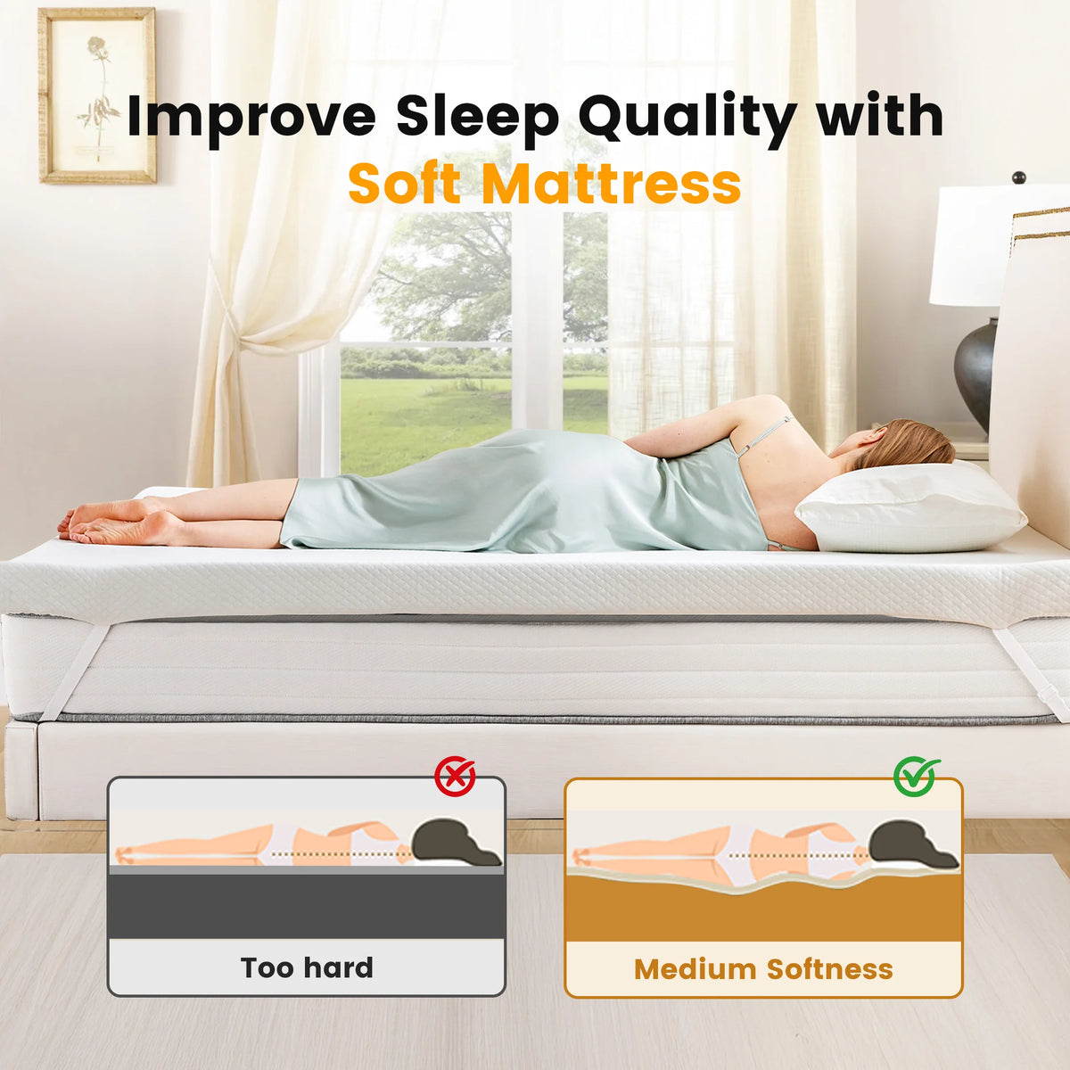 MCQ Cooling Memory Foam Mattress Topper Removable Cover