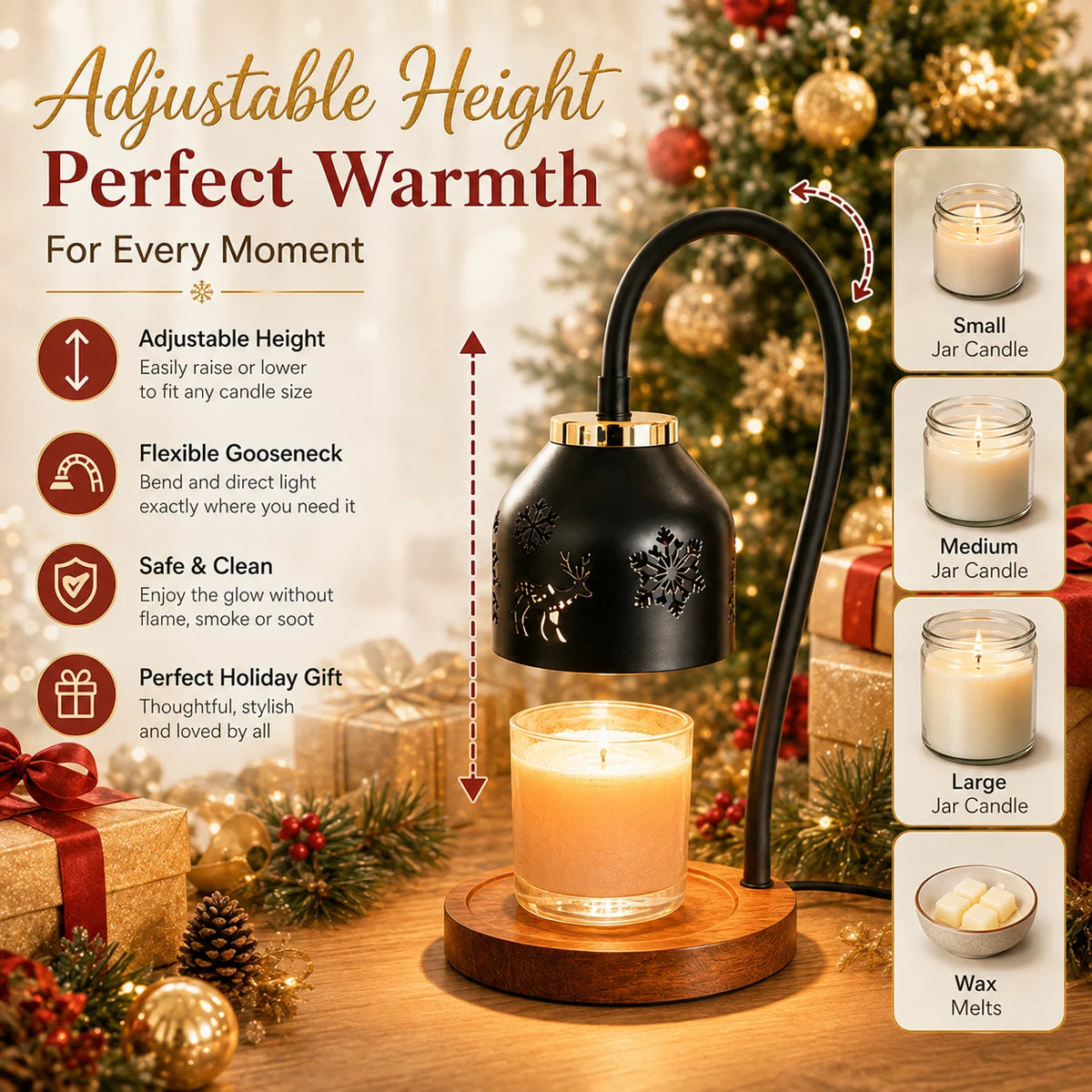 Snowflake Deer Candle Warmer Lamp With Adjustable Height