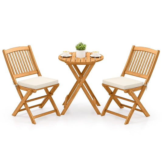 Tangkula Outdoor Acacia Wood Folding Bistro Set With Cushions