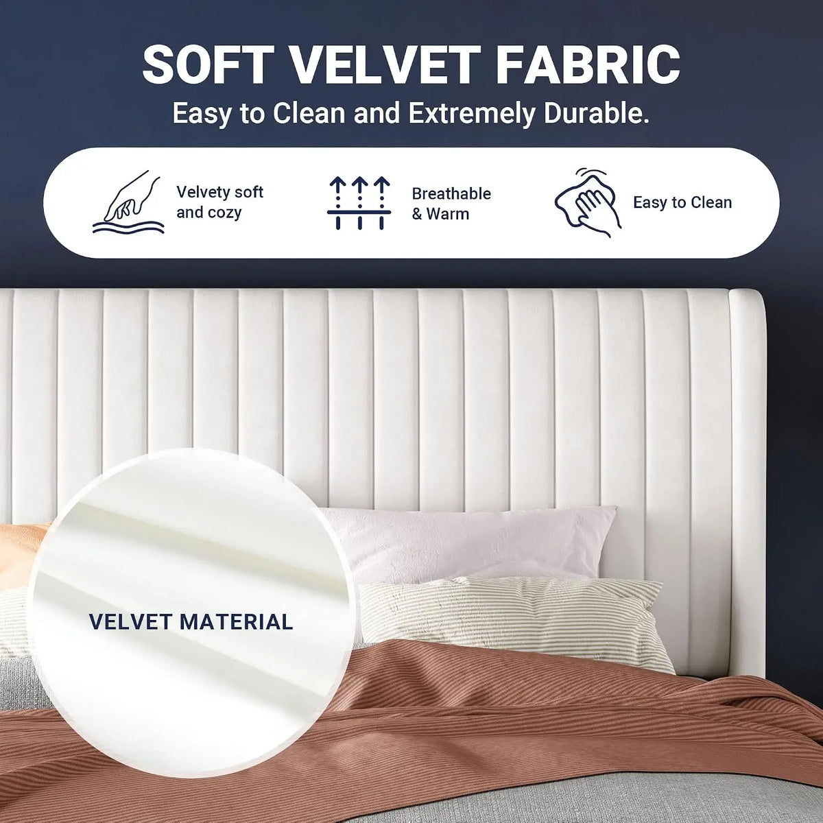 Novilla Upholstered Wingback Platform Bed Velvet Channel Tufted Headboard