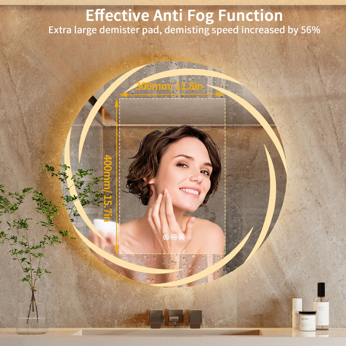 Anti Fog LED Wall Mounted Bathroom Mirror With Adjustable Backlight