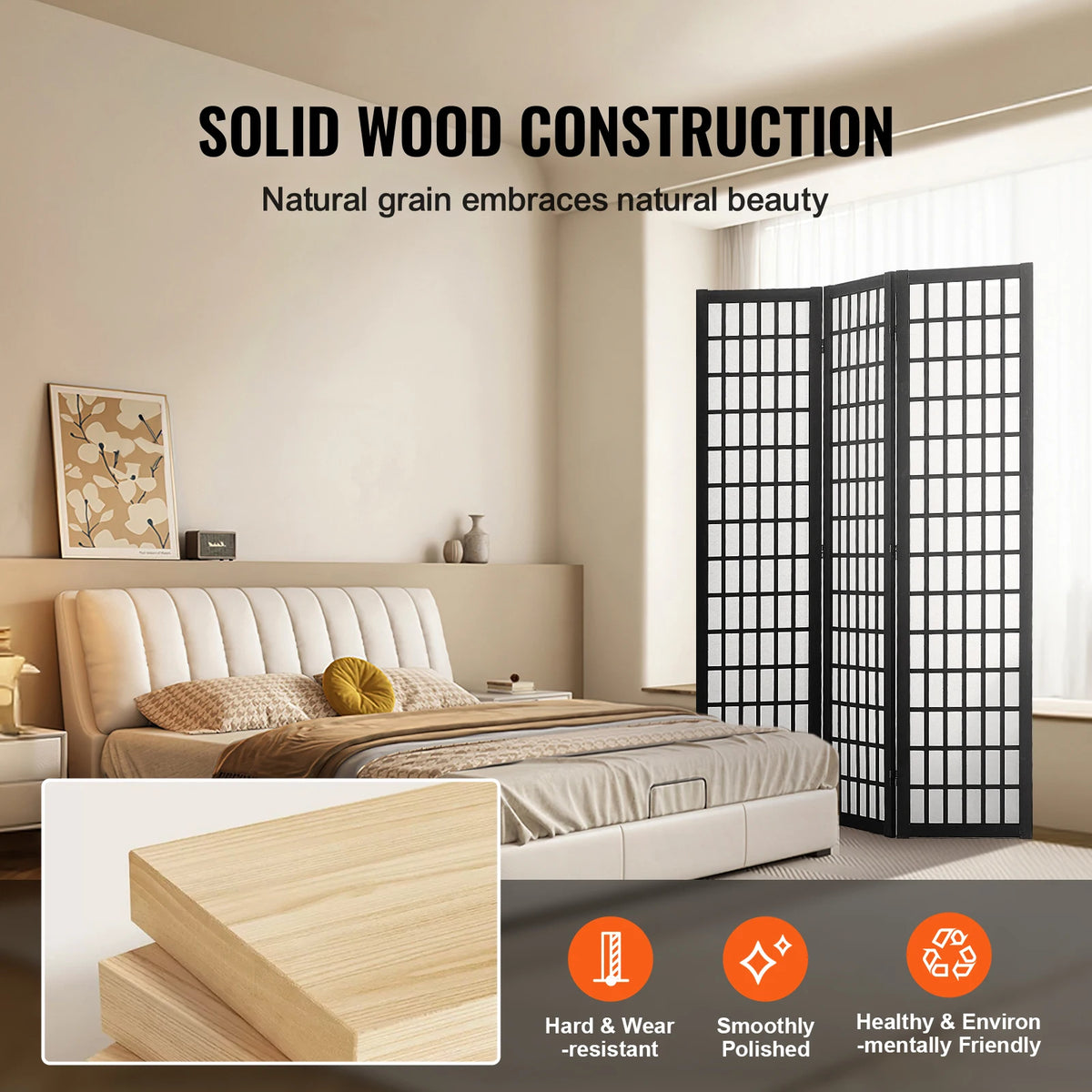 SucceBuy Wood Folding Privacy Screen Room Divider Decor