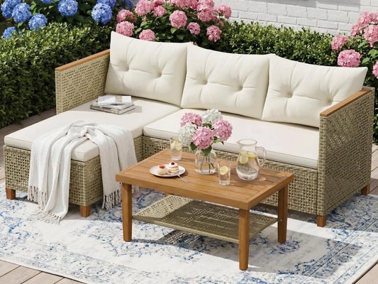 Devoko Wicker Patio Outdoor Sofa Sectional Couch Set With Pillows