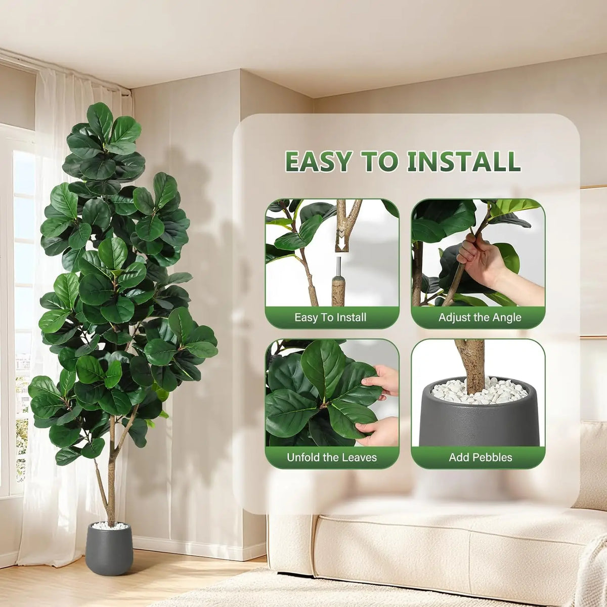 HiMiss Artificial Fiddle Leaf Fig Tree With Planter