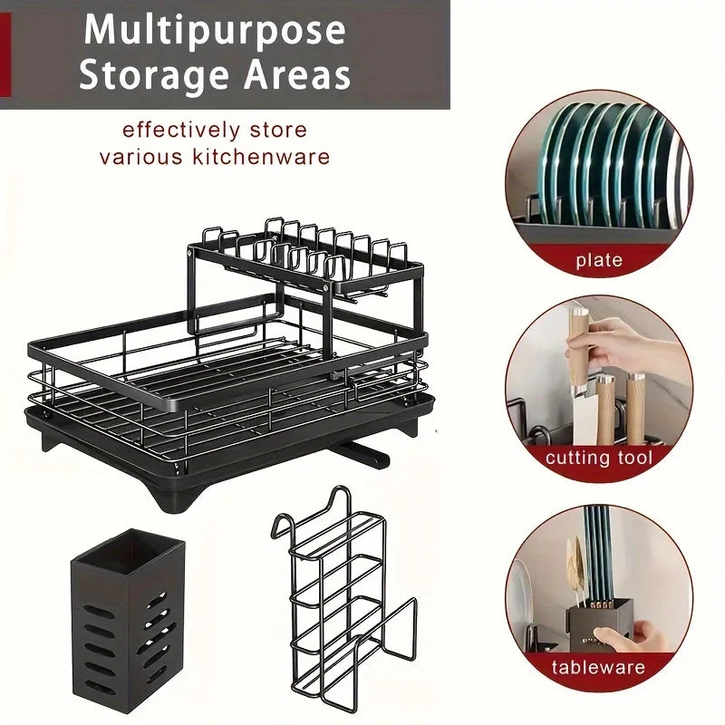 AeHome Heavy Metal Kitchen Dish Drying Rack With Storage Shelf