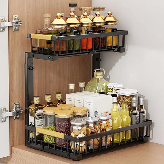 Tacleekii 2 Tier Pull Out Under Sink Cabinet Storage Organizer