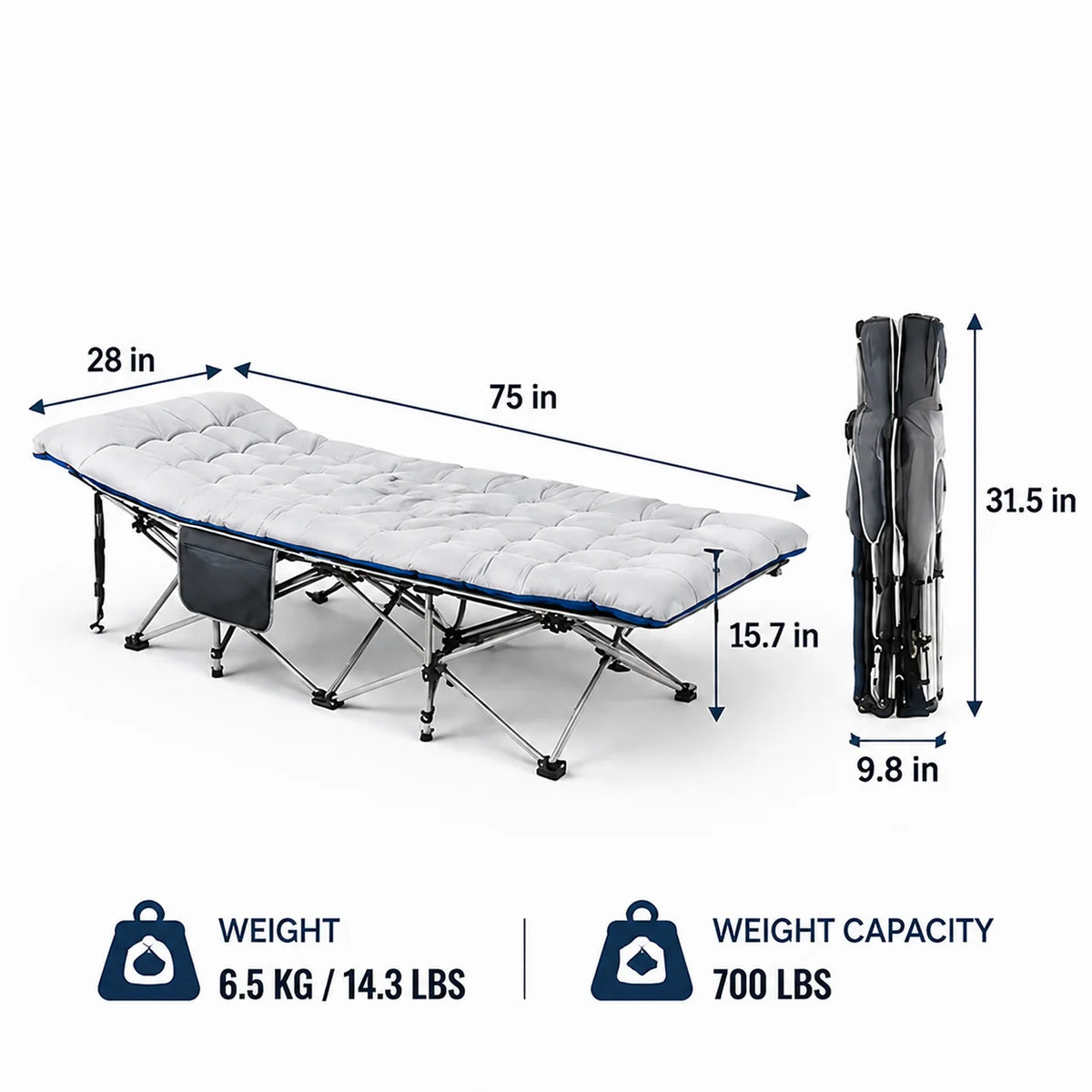 Portable Folding Camping Cot With Thick Padded Mattress