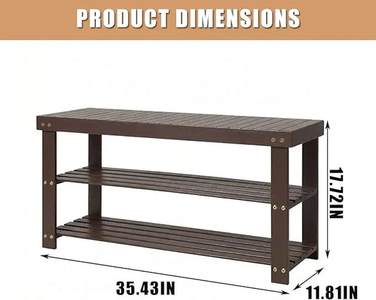 HiMISS 3 Tier Bamboo Shoe Storage Bench For Entryway