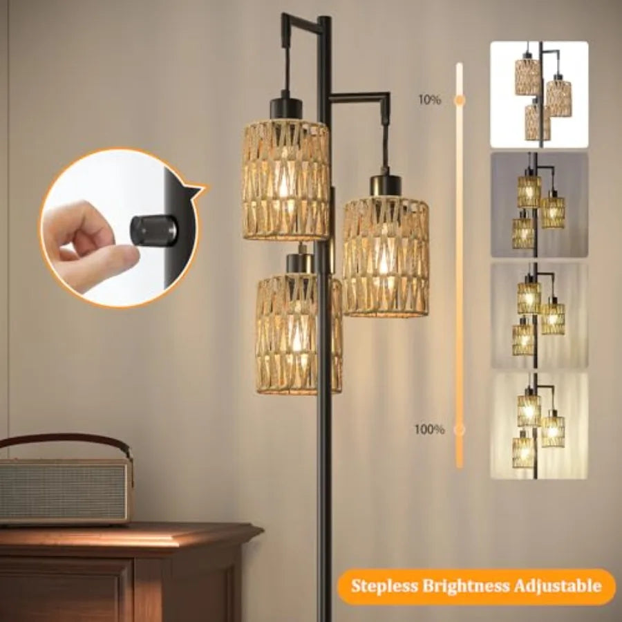 Stepless Dimmable Boho Industrial Corner Standing Floor Lamp