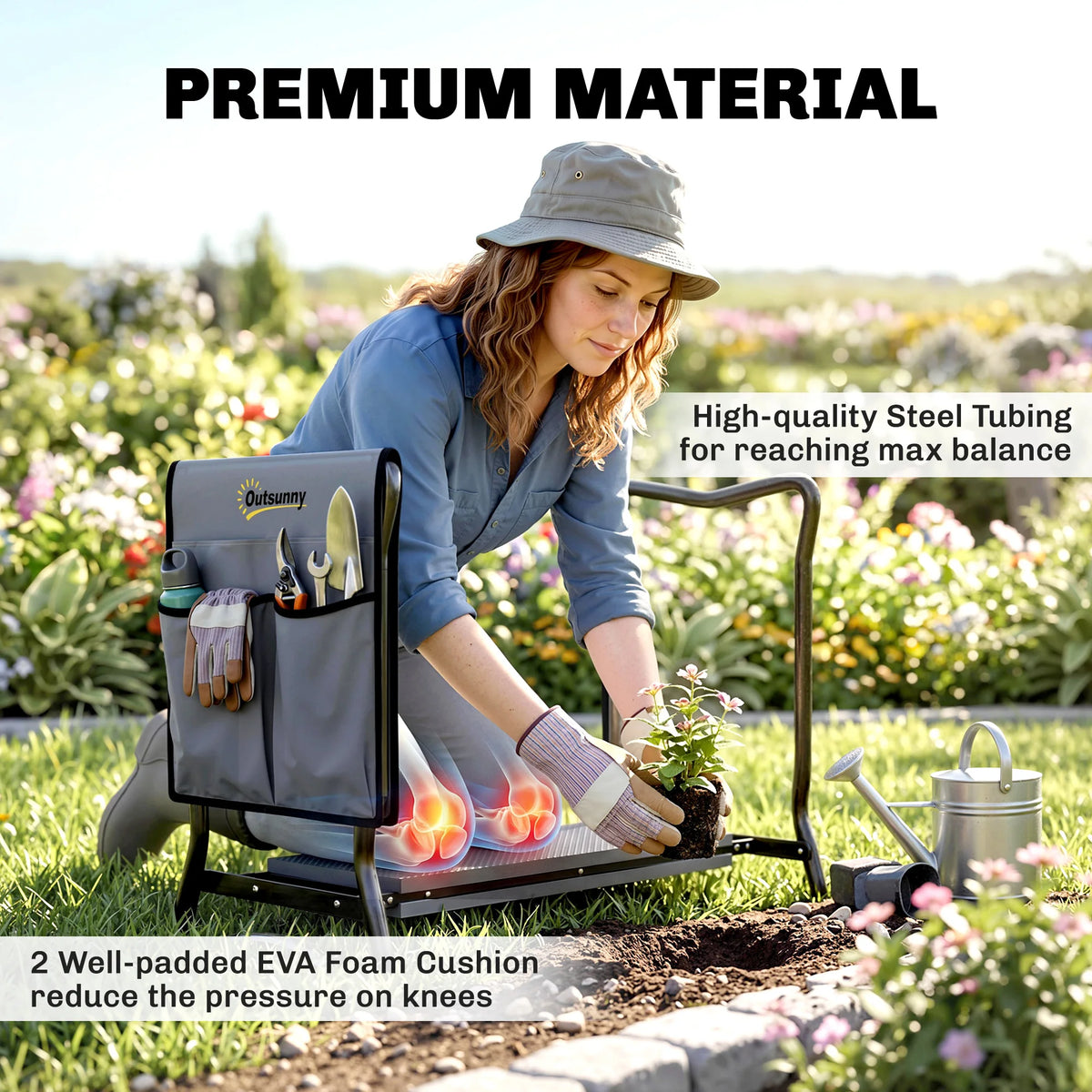 Outsunny Folding Garden Kneeler Bench With Tool Pouch