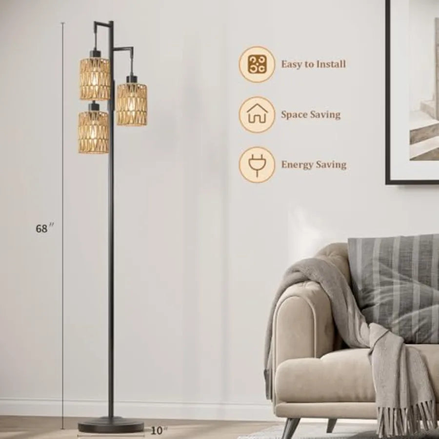 Stepless Dimmable Boho Industrial Corner Standing Floor Lamp