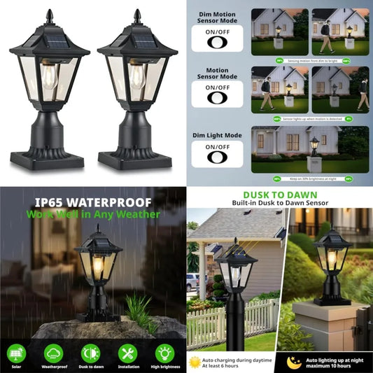 Outdoor Solar Post Light With Motion Sensor Waterproof Aluminum Design