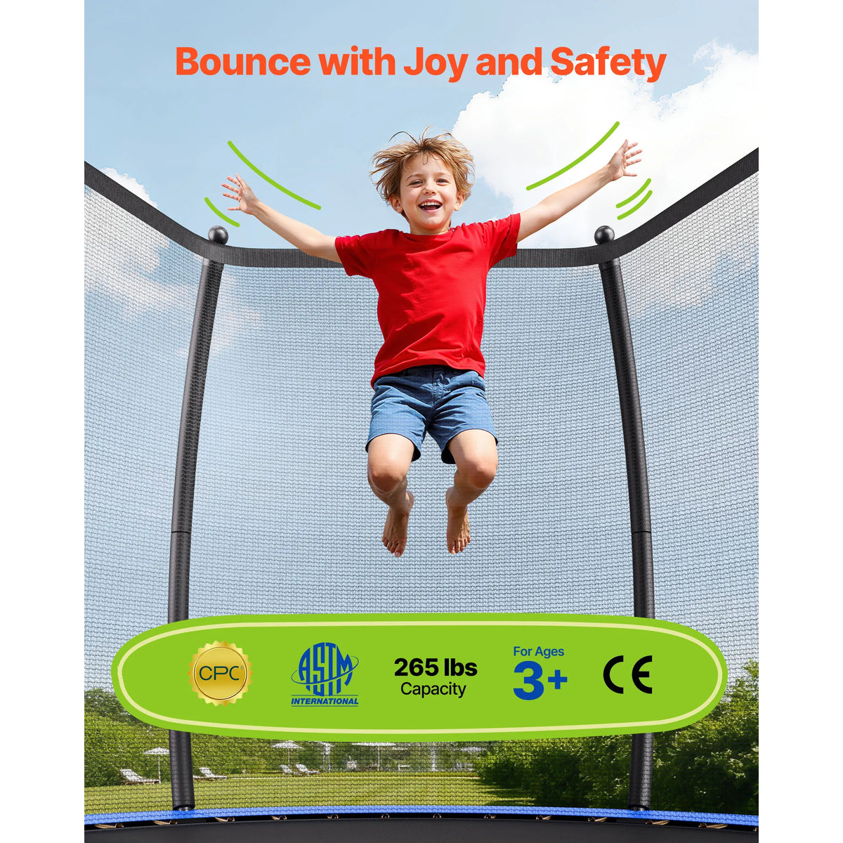 Succebuy Round Trampoline With Enclosure Net And Safety Pad
