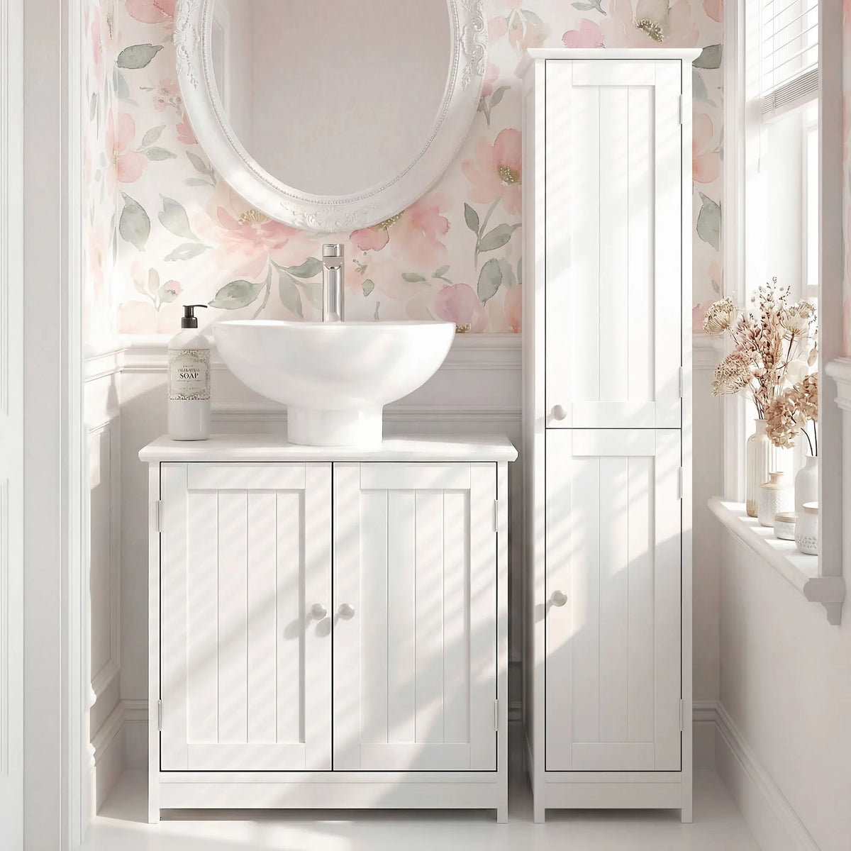 Kleankin Freestanding Bathroom Pedestal Sink Cabinet With U Shape Cutout Shelf