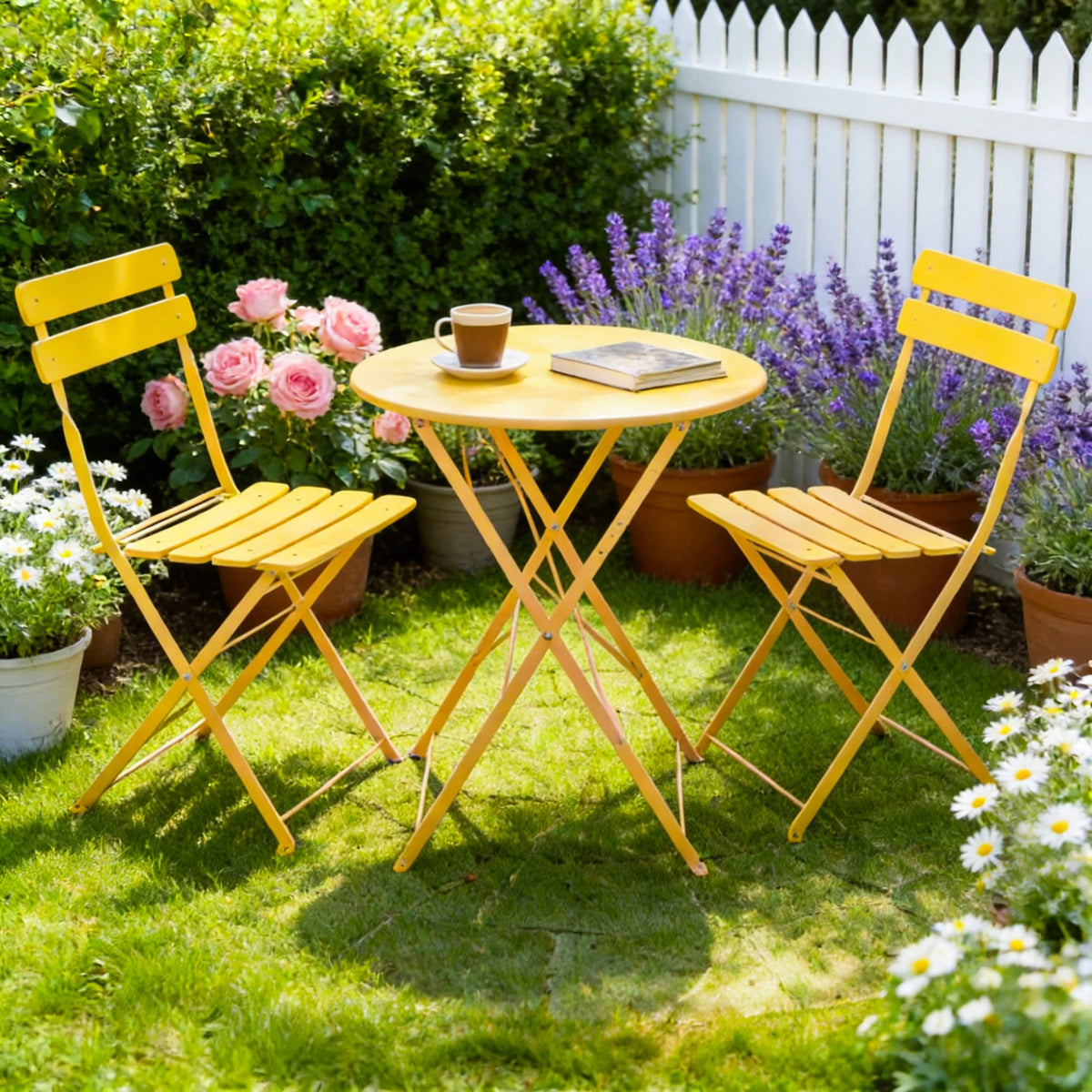 Tuarex Three Piece Folding Steel Bistro Set For Patio