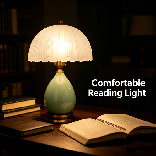 Vintage Ceramic Table Lamp With Frosted Glass Shade And Base