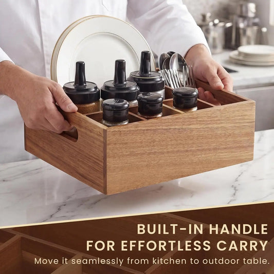Garvee Multi Compartment Wooden Utensil Holder Caddy With Handles