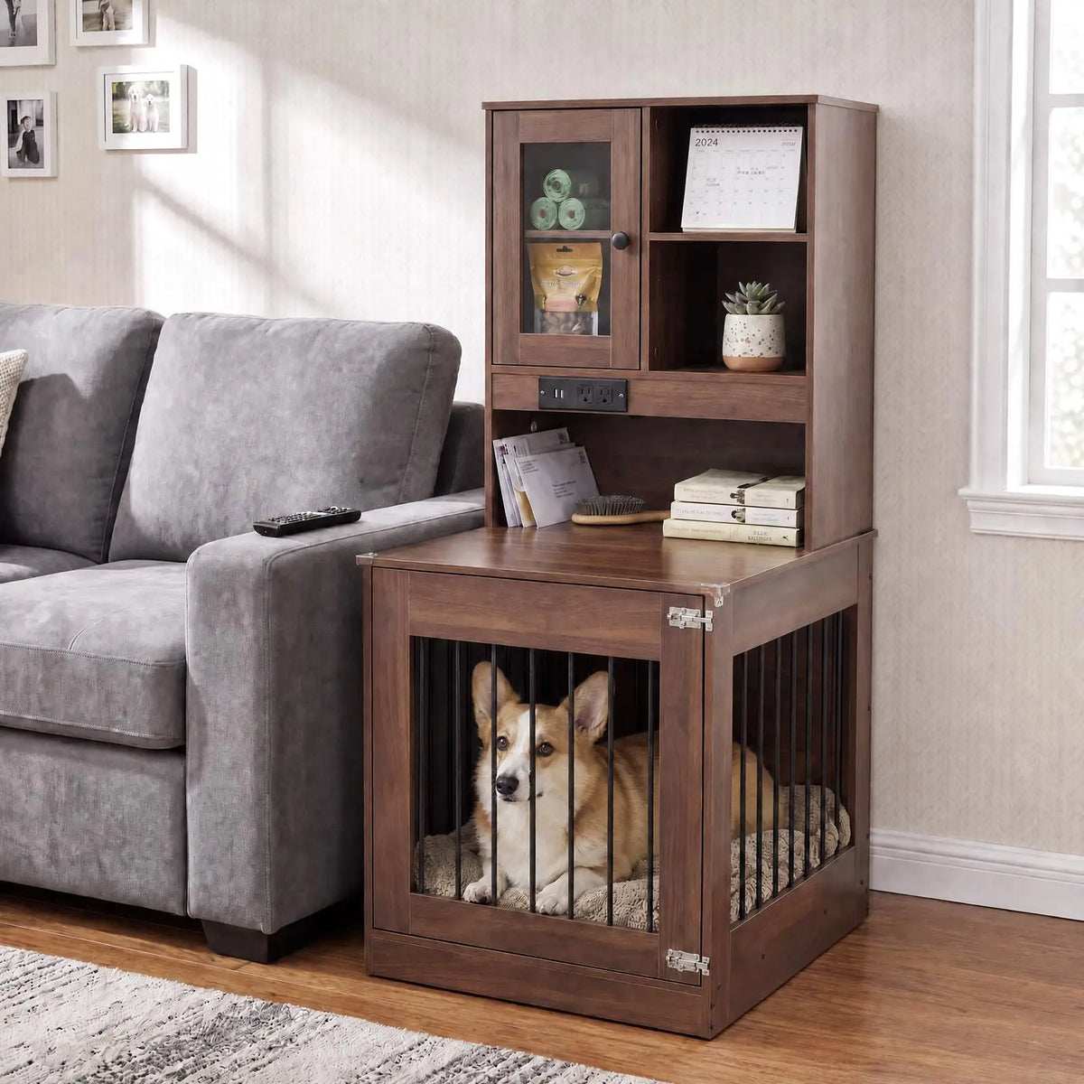 Premium Wooden Dog Crate Furniture Nightstand For Small Pets