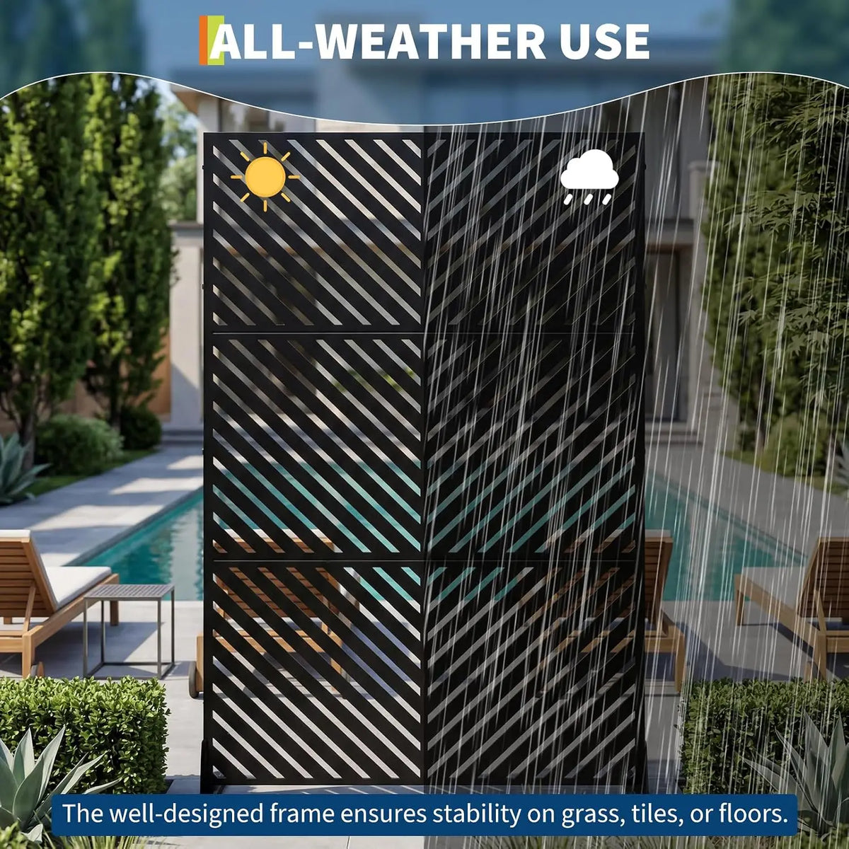 Freestanding Metal Garden Privacy Screen With Laser Cut Design