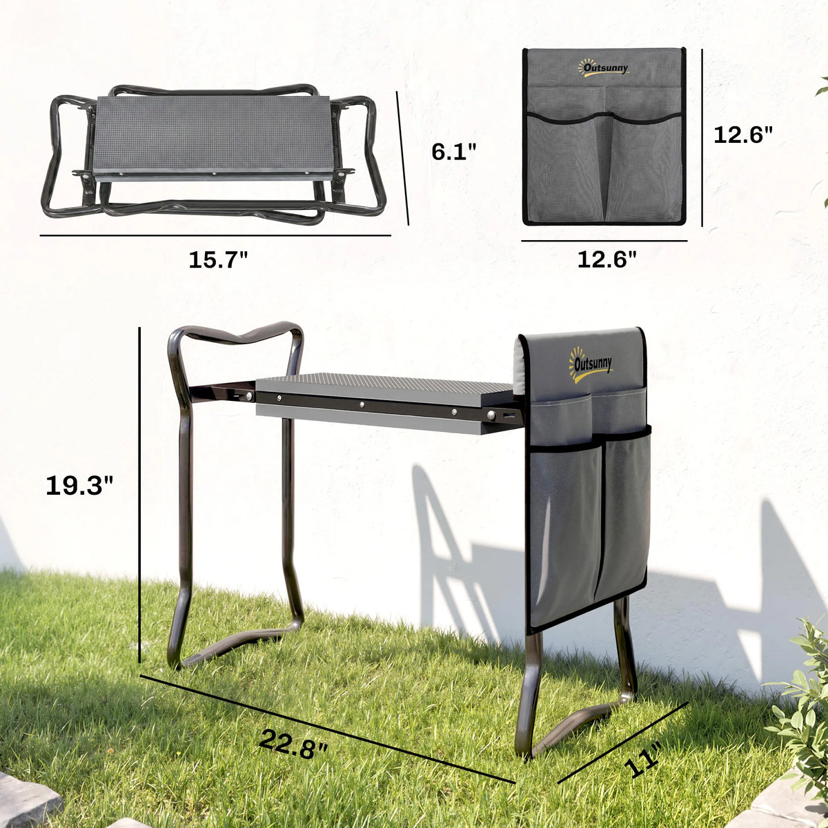 Outsunny Folding Garden Kneeler Bench With Tool Pouch