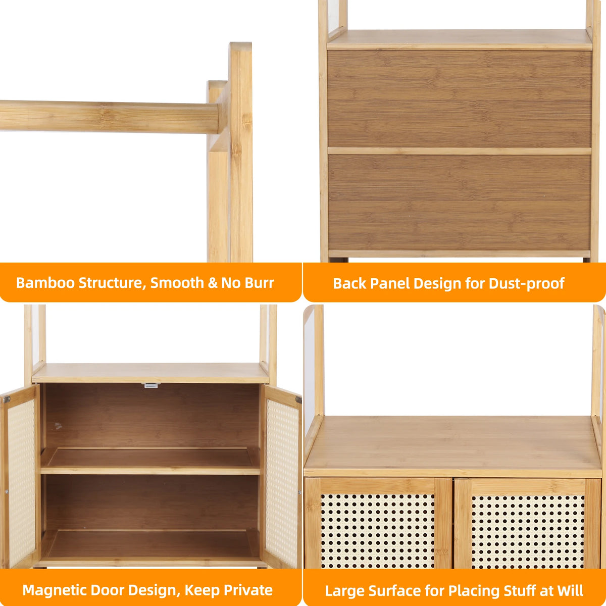 Free Standing Wooden Clothes Rack With Cabinet And Storage Shelves