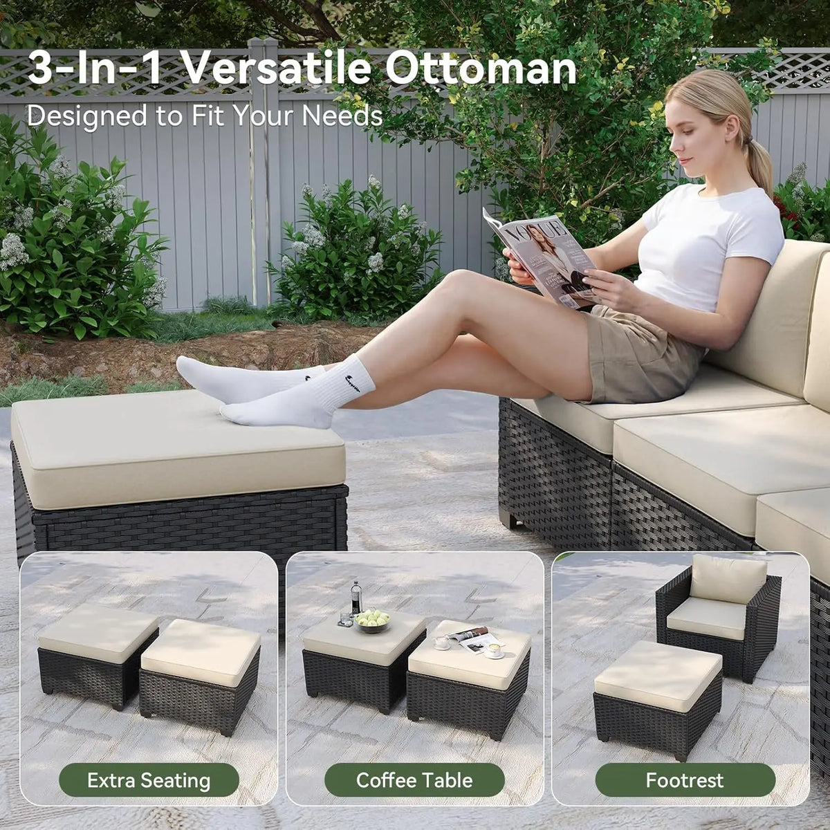 Rattan Patio Furniture Set With Fire Pit Table And Sectional Sofa