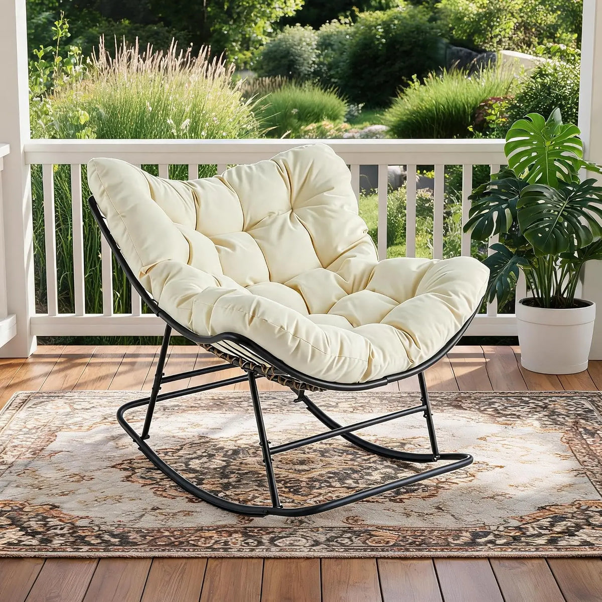 Tacieekii outdoor egg rocking chair with thick cushion metal frame