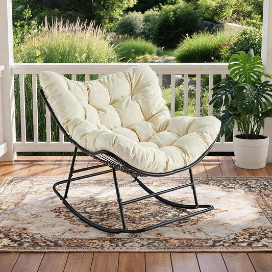 Tacieekii outdoor egg rocking chair with thick cushion metal frame