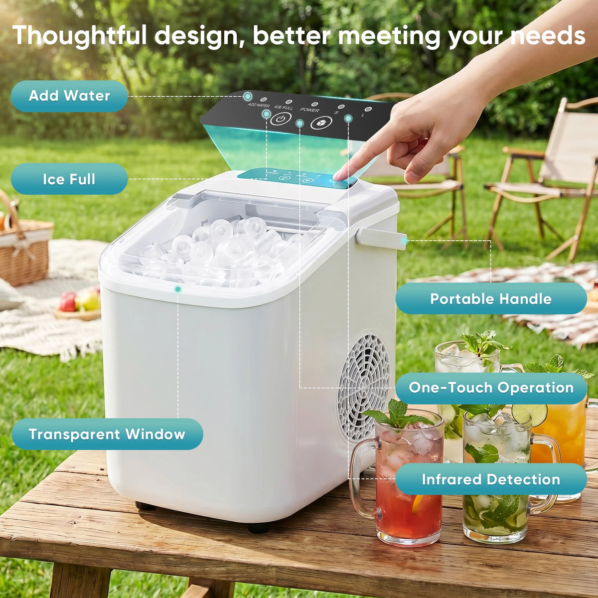 Compact Countertop Portable Ice Maker With Scoop And Handle