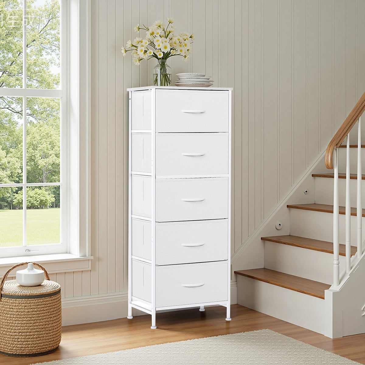 JHK Modern Five Drawer Fabric Storage Cabinet With Steel Frame