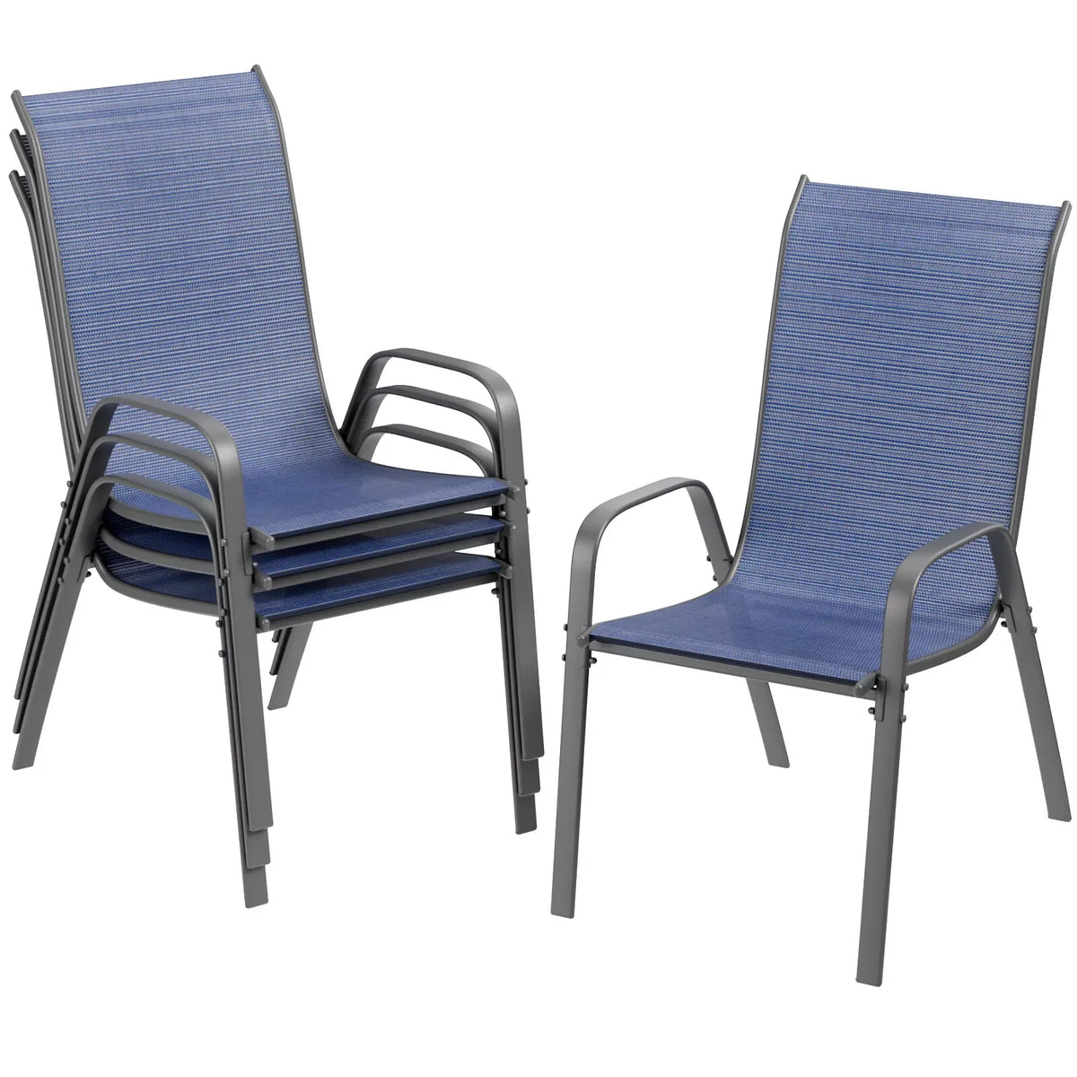 Homfa Set of 4 Outdoor Patio Chairs Stackable Textilene Armrests