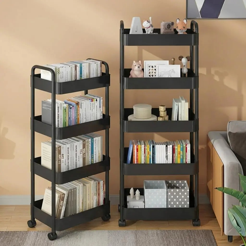 5 Tier Plastic Rolling Storage Cart With Handle For Kitchen