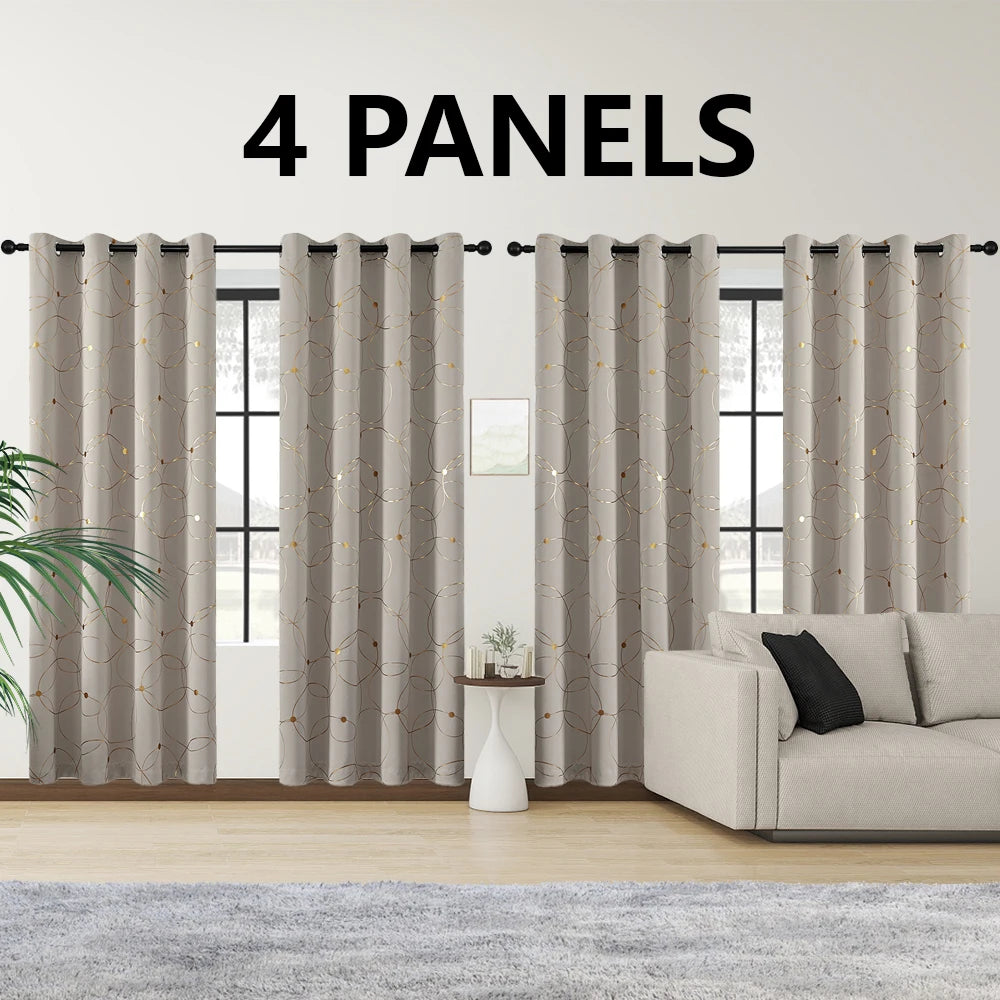 Thermal Insulated Blackout Curtains Grommet Foil Printed Panels