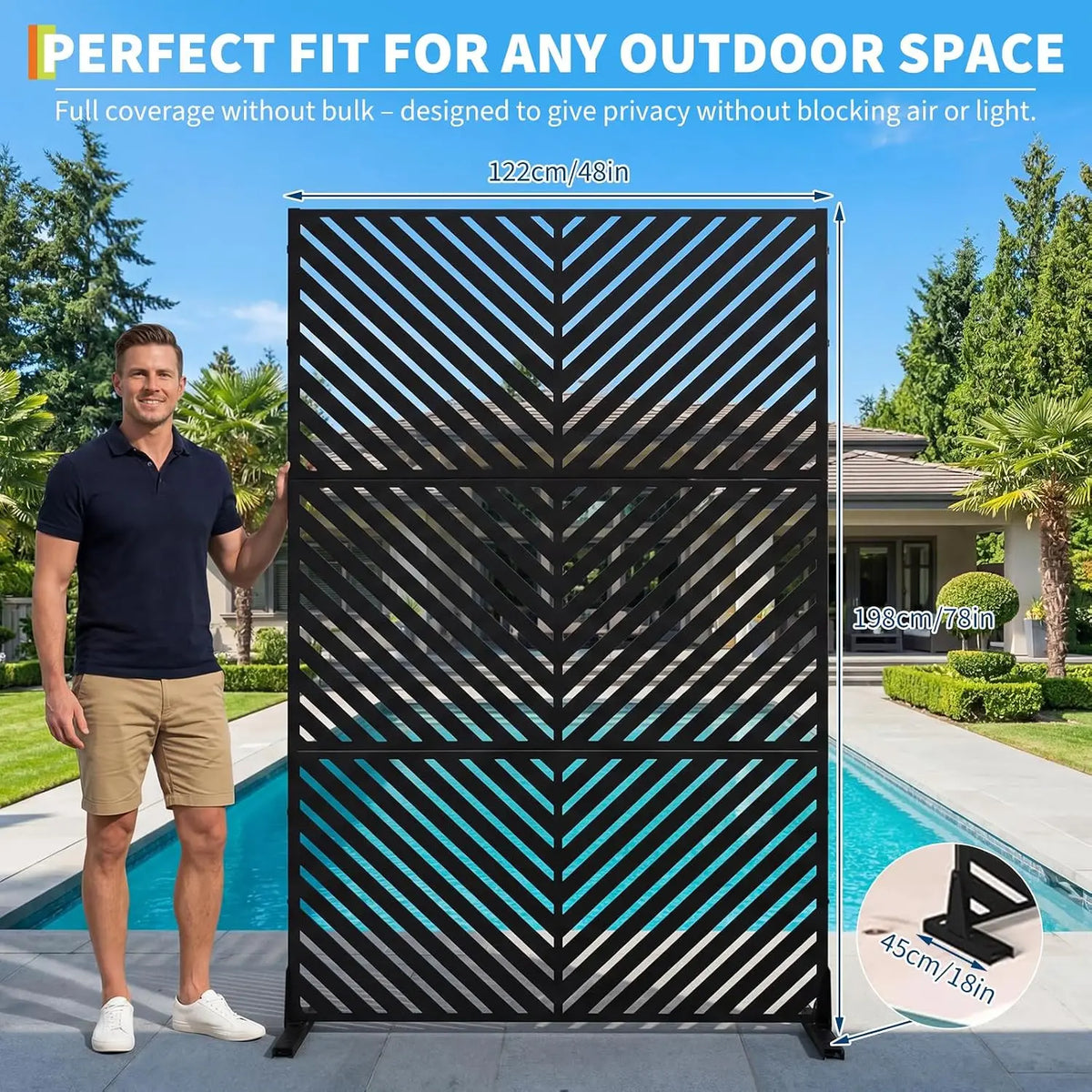 Freestanding Metal Garden Privacy Screen With Laser Cut Design