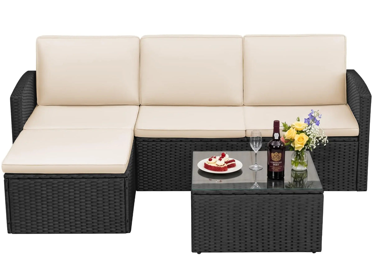 Devoko Wicker Patio Outdoor Sofa Sectional Couch Set With Pillows