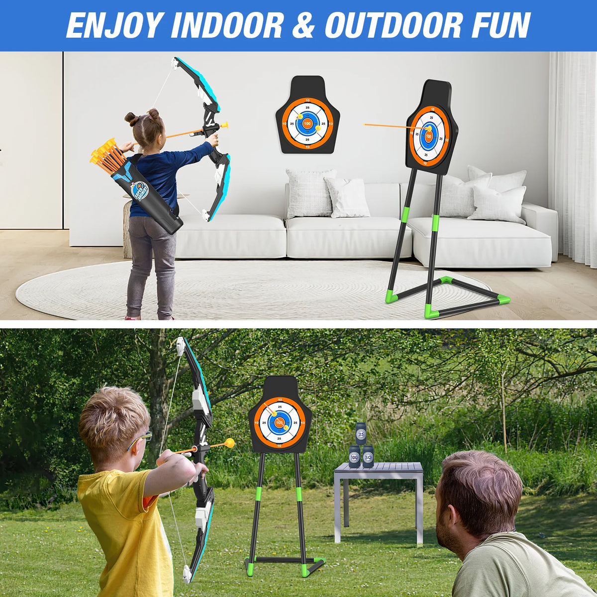 Led Light Up Archery Set With Suction Arrows And Targets