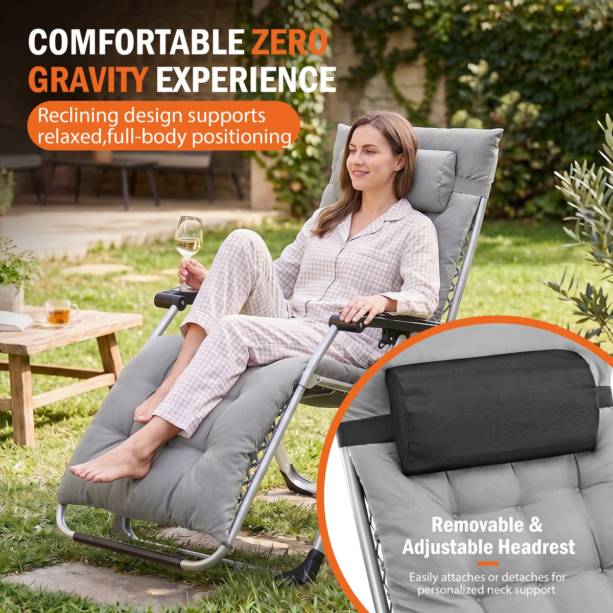 JHK Zero Gravity Reclining Camping Lounge Chair Cup Holder