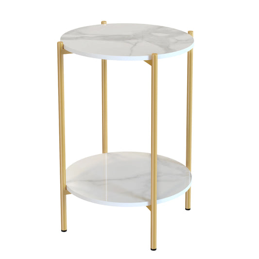 Luvodi Modern Two Tier Round Metal Storage End Table