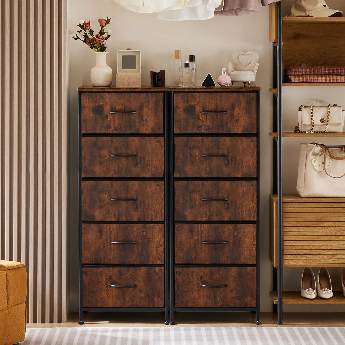JHK Modern Five Drawer Fabric Storage Cabinet With Steel Frame